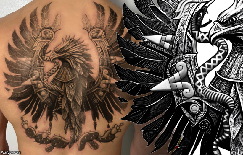Mexican Eagle flag Fighting Rattlesnake Tattoo design by warvox