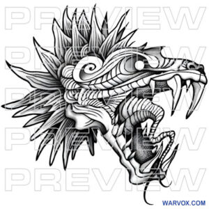 Aztec feathered serpent Quetzalcoatl tattoo design warvox