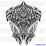Back Piece Quetzalcoatl with skull Tribal Tattoo Design