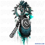 Battle Warrior with Shield and Macuahuitl tattoo design instant Doenload warvox drawings sketch