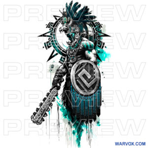 Battle Warrior with Shield and Macuahuitl tattoo design instant Doenload warvox drawings sketch