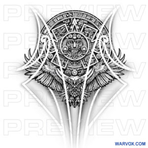 Flying Eagle with Aztec Calenda Tattoo Design warvox sketch download buy