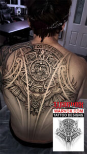 Flying Eagle with Aztec Calendar Tattoo Design - Aztec Tattoo Ideas
