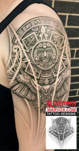 Flying Eagle with Aztec Calendar Tattoo Design - Aztec Tattoo Ideas