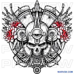 Nahui Ollin skull zinnia haageana Tattoo-Design warvox drawing sketch