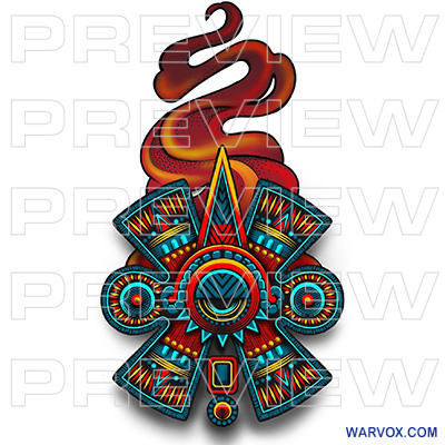 Nahui Ollin aztec eyecolorful neotraditional tattoo design warvox