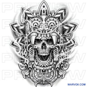 Quetzalcoatl Serpent God skull tattoo design warvox