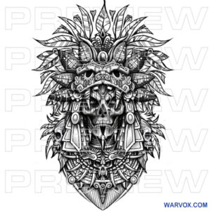 Skull Warrior Quetzalcoatl Headdress Tattoo back arm sleeve big sketch by warvox