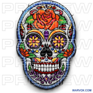 Sugar Skull Embroidery Style Tattoo Design dia de los muertos colorful mexican