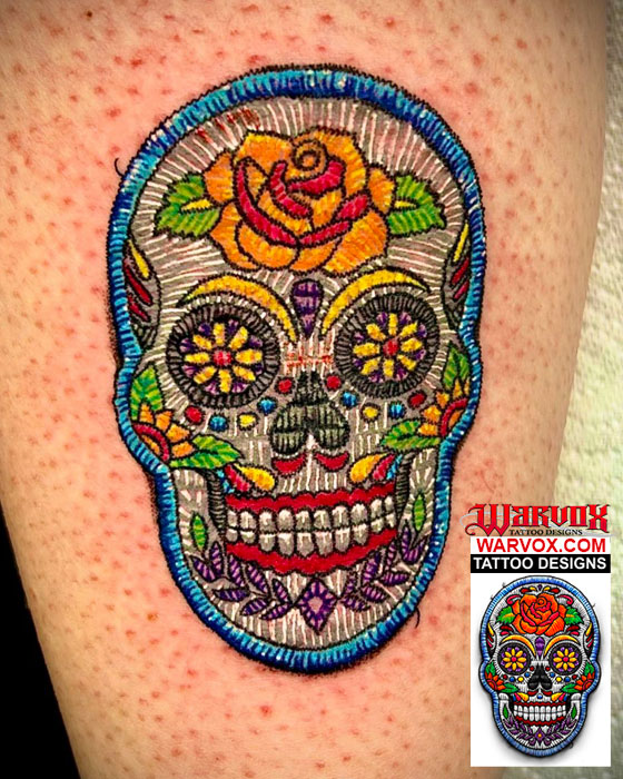 Sugar Skull Embroidery Style Tattoo Design tattoo design warvox dia de los muertos patch calavera for women girl leg