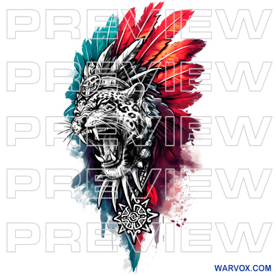 Aztec Jaguar Roar watercolor tattoo design mexican flag Aztec Jaguar Roar watercolor tattoo design