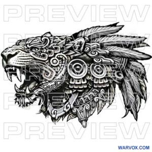 UNIQUE aztec jaguar with headdress Tattoo-Design warvox INSTANT DOWNLOAD