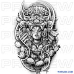 Queen with Quetzalcóatl ceremonial headpiece warvox ideas