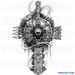 Aztec shield with a Macuahuitl and spears tattoo design INSTANT DOWNLOAD