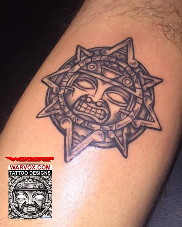 Aztec Sun Tattoo Design by warvox