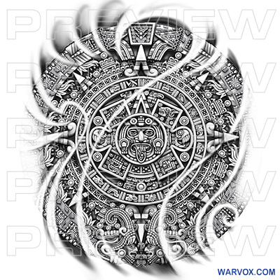 Aztec Calendar Half Sleeve Tattoo Design - ₪ AZTEC TATTOOS ₪ Warvox Aztec Mayan Inca Tattoo Designs