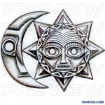 Aztec Moon & Sun Tattoo Design