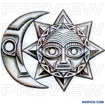 Aztec Moon Sun Tattoo Design Aztec Tattoos Warvox Aztec Mayan Inca Tattoo Designs