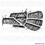 Engraved Aztec Eagle Head with skull tattoo design