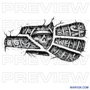 Engraved Aztec Eagle Head with skull tattoo design