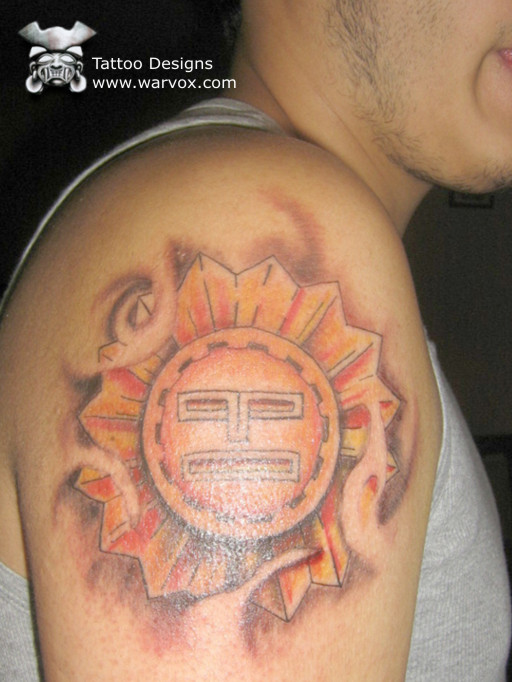 Golden Tribal Sun Tattoo - ₪ AZTEC TATTOOS ₪ Warvox Aztec Mayan Inca Tattoo  Designs