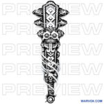 Macuahuitl Aztec Sword with Skulls Tattoo drawing sketch download buy warvox art
