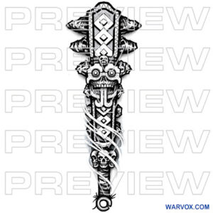Macuahuitl Aztec Sword with Skulls Tattoo drawing sketch download buy warvox art