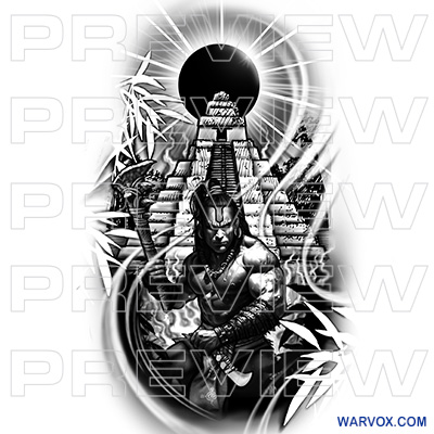 mayan warrior tikal pyramid eclipse tattoo design warvox tattoo ideas