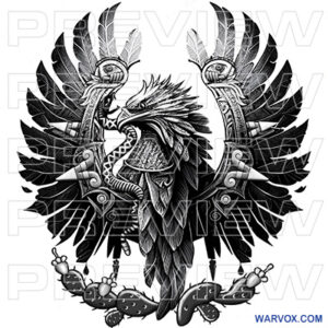 mexican aztec eagle fighting rattlesnake prickly pear cactus aztec warvox tattoo design
