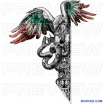 Mexican Eagle fighting Snake Flag Tattoo Design aztec decoration warvox chicano art