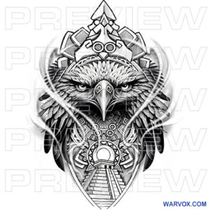 mexican amazing aztec eagle tattoo design by warvox instant download