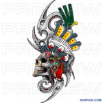 mictlantecuhtli new school tribal tattoo design warvox colorful
