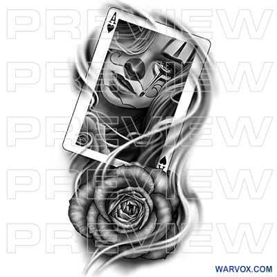 payasa girl ace of heart with rose full sleeve tattoo design
