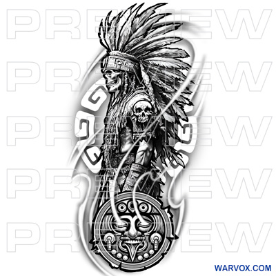 Skeleton Aztec Soldier tattoo drawing