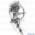 Warrior Princess with Bow and Arrow Tattoo Drawing warvox sketch drawing download